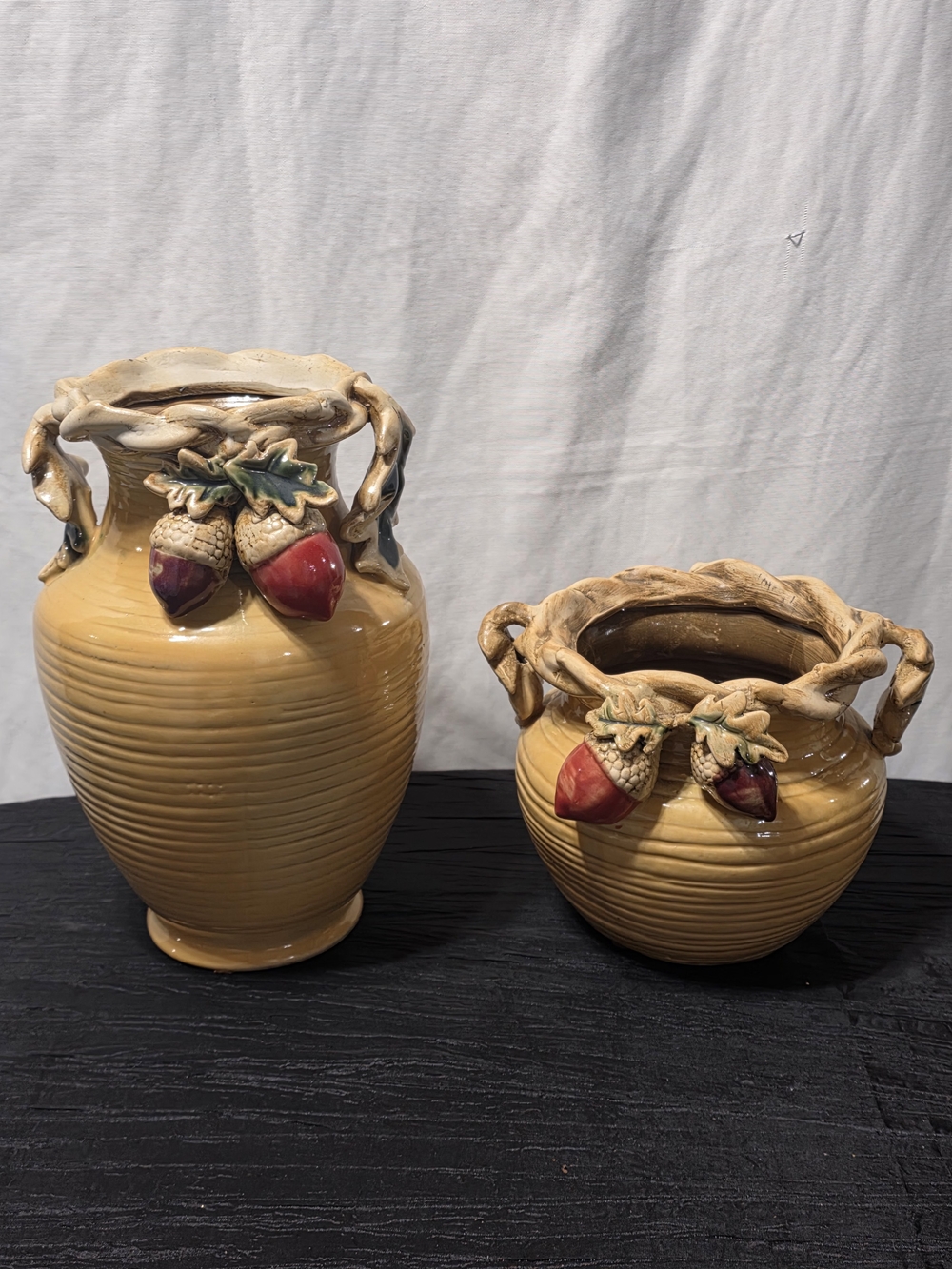 Vintage Ceramic Acorn Vase & Planter Set – Fall Harvest Decor